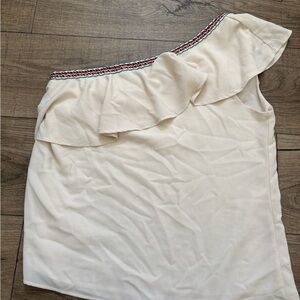 Paper Crane Cream Top with Colorful Trim